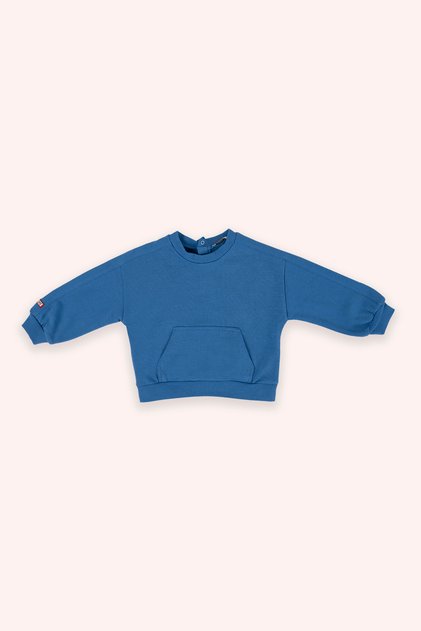 Baby Boy Crew Neck Pocket Detailed Blue Sweatshirt
