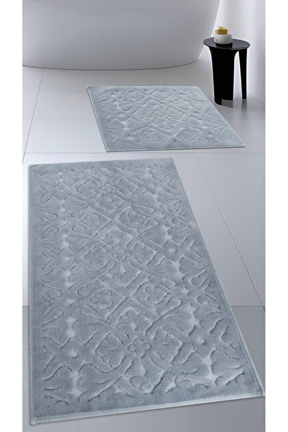 Pamuk Dokuma Banyo Paspas Seti, Banyo Halısı Lara 2 Li Set 60x100 - 60x50 GRİ