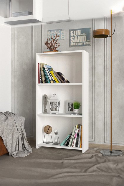 3 Raflı Küçük Kitaplık Beyaz Ofis Mobilyaları-Oturma Odası-Yatak Odası-Mutfak-Banyo Dolabı