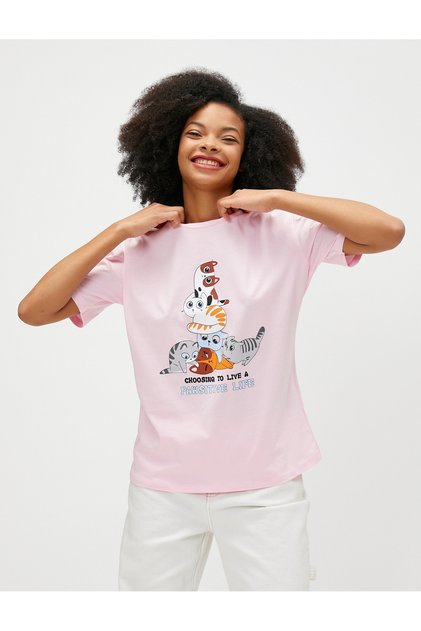 Slogan Printed T-Shirt Short Sleeve Crew Neck Cotton