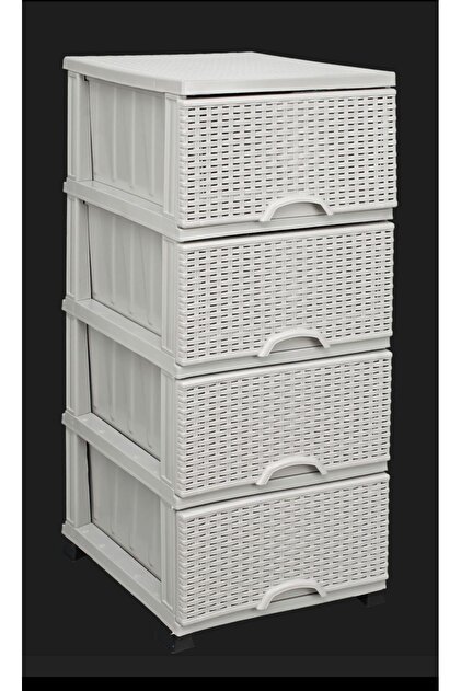 LeesHome Büyük Boy Hasır Açık Gri Kapaklı 4 Plastik 4 Çekmeceli