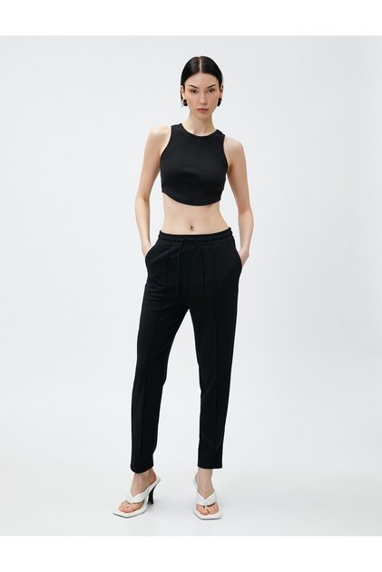 Skinny Leg Sweatpants Ribbed Tie Waist