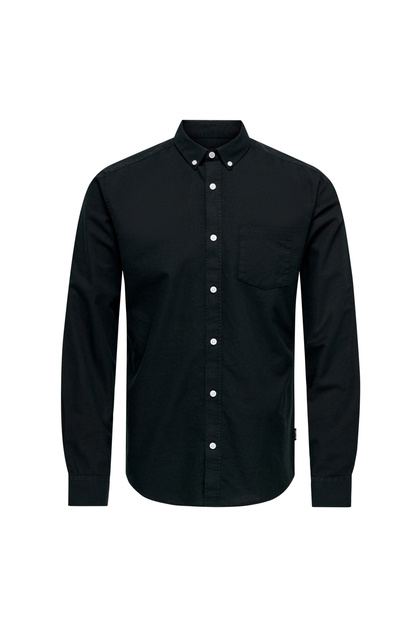 Dar Siyah Düz Erkek Gömlek ONSREMY LS SLIM WASH OXFORD SHIRT