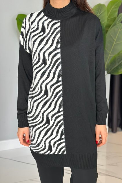 Zebra Feather Detail Knitwear Tunic 35022 Black