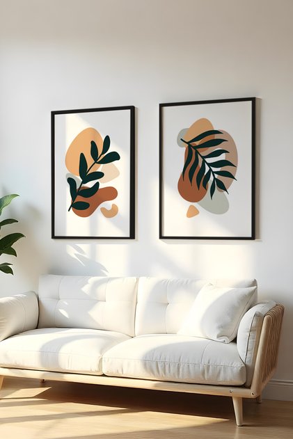 Wooden Black Framed 2 Piece Set Painting Huhu34 - Double Painting Set Black Frame