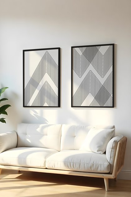 Wooden Black Framed 2 Piece Set Painting Huhu73 - Double Painting Set Black Frame