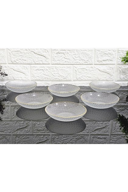 Round Snack Bowl for 6 People with Gold Details, Glass Bowl 13 cm (Please Read the Description)
