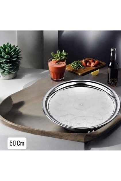 Paslanmaz Çelik Sini 50 cm Sofra Yemek Tepsisi Süper Kromajlı Sini 50 CM