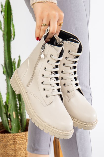 Women's Leather Poly Sole Double Zipper Detailed Cold Resistant Comfortable Fit Lace up Boots