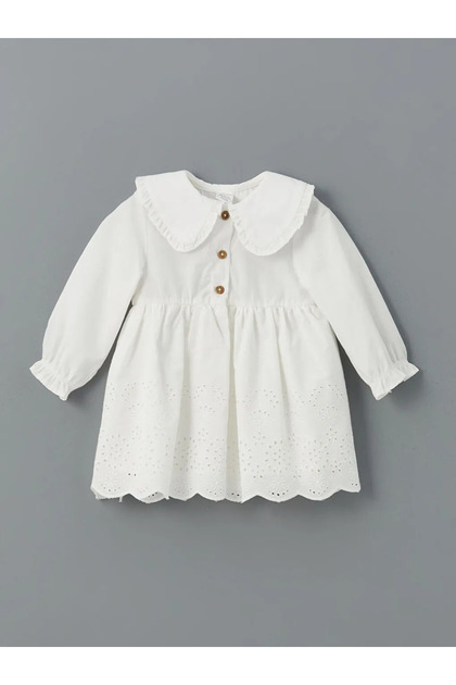 Lcw Baby Ecru Baby Collar Embroidered Baby Girl Dress
