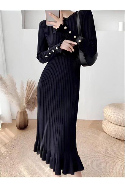 Fusta cu detaliu cu nasturi Volane material reiat Rochie tricotată până la genunchi 105 Cm - XXS-XS-S -- NU ESTE EXISTENȚĂ