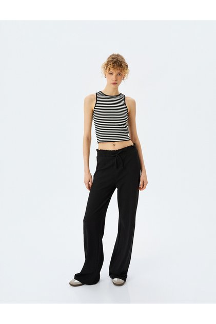 Gipeli High Waist Wide Leg Lace-Up Trousers Wrinkled
