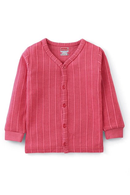 Babyhug Full Sleeves Front Open Solid Color Thermal Wear - Coral