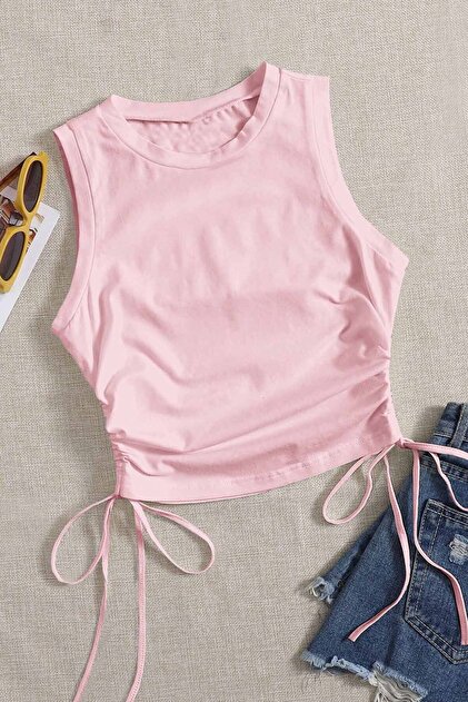 Side Gathered Sleeveless Blouse Crop Top Undershirt