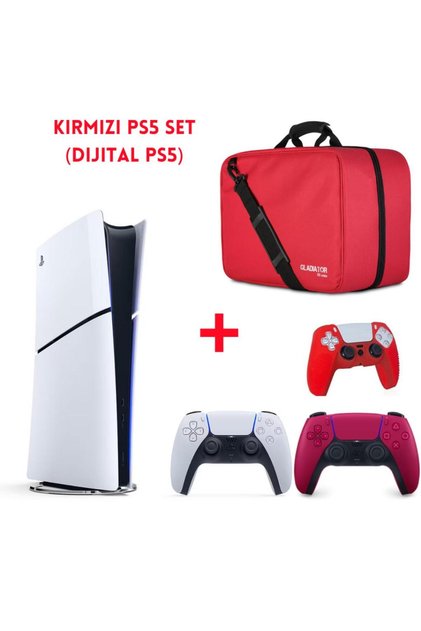 Playstation 5 Dijital Sürüm (Slim) + Kırmızı Dualsense + Kırmızı Çanta (Kılıf Hediyeli)