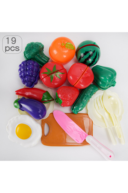 19pcs Kitchen Food Set, Fruit And Vegetable Cutting And Shredding Children's Simulated Toys