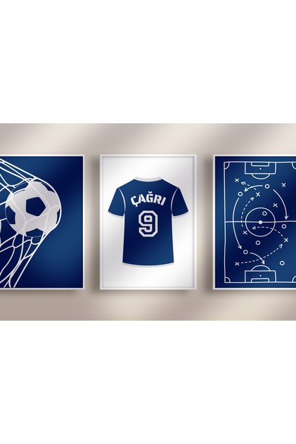 Futbol Formalı Erkek Bebek ve Çocuk Odası 3'lü Tablo İsim Seti