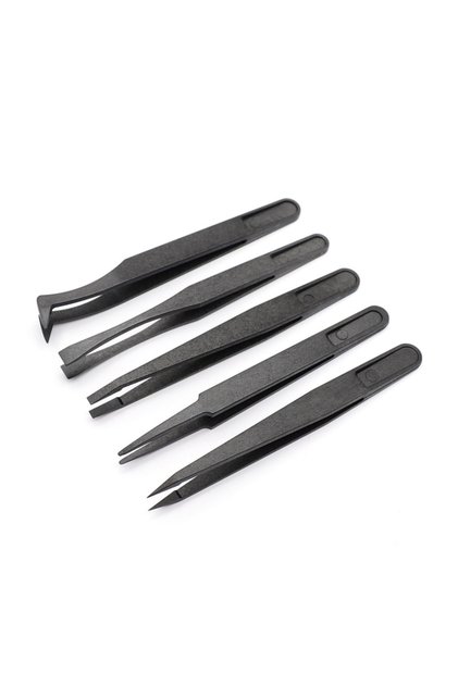1set New Arrival 5pcs/set Portable Black Straight Bend Anti-static Plastic Tweezer Heat Resistant Re
