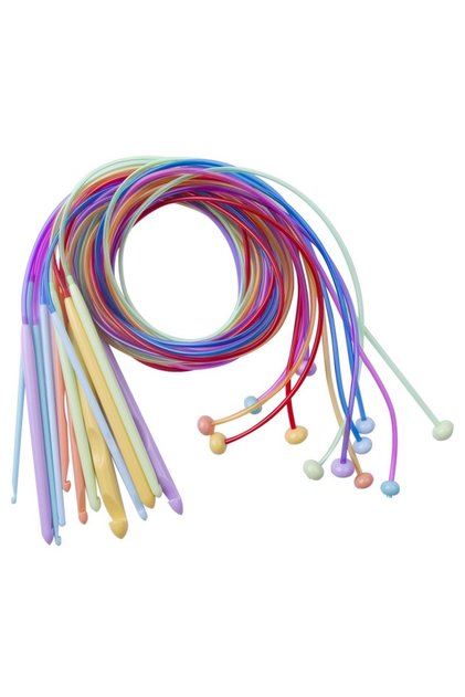 12Pcs/Set Colorful Plastic Elastic Tube Afghan Tunisian Carpet Crochet Hooks Weaving Needles 120c...