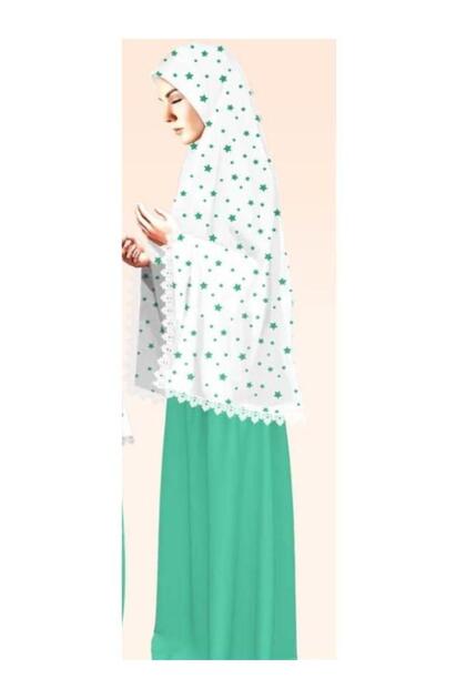 Women's Prayer Dress Mint Color Star Printed Lace Detailed