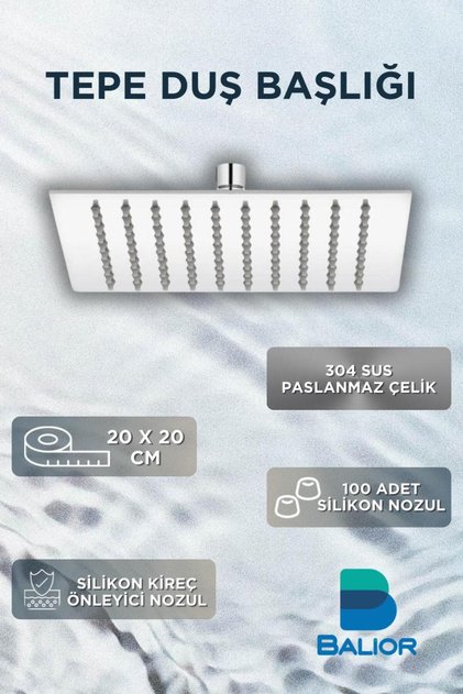 Tepe Duş Başlığı Kare SLİM 20x20 Paslanmaz Çelik