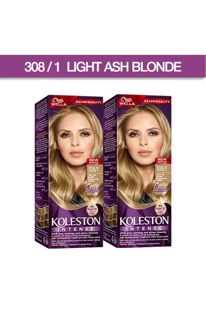 Koleston Intense - Long-lasting, Vibrant Hair Color, 100% Grey Coverage - 308/1 Light Ash Blonde X 2
