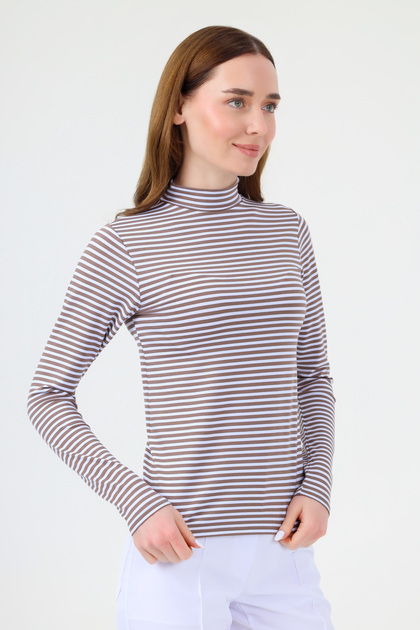 MOCK TURTLENECK STRIPED BODY VIZZON WHITE