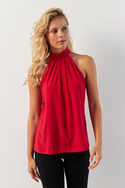 Cool & Sexy Kadın Kırmızı Halter Yaka Bluz LPP1273 - Fiyatı, Yorumları