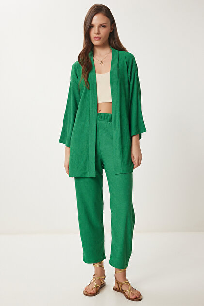 Happiness İstanbul Kadın Yeşil Kimono Pantolon Örme Takımı BY00050