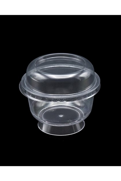 Plastik Kristal Tatlı Kabı - Kapaklı 180cc 25 Adet, Kullan At