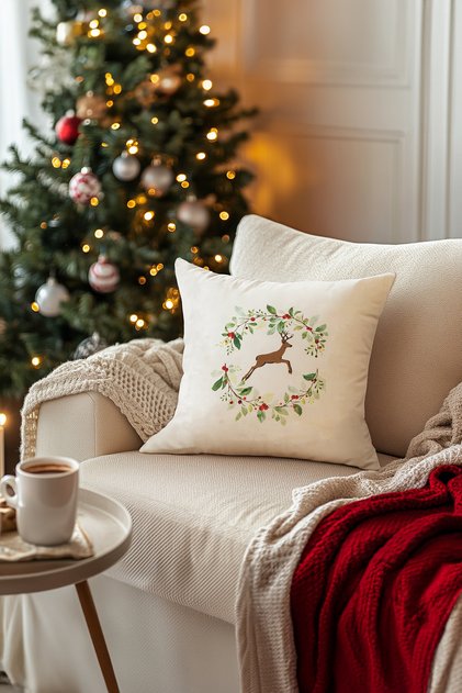 Charm Colorful Deer Printed White Throw Pillow 43X43 35257A