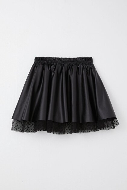 Breeze 8-12 Years Girl's Black Tulle Leather Skirt Elastic Waist