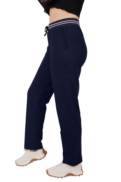 Navy Blue Color Cotton Fabric Women's Ribbed Waist Sweatpants (with Large Size Option)