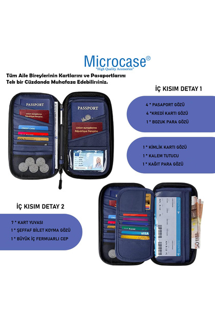 Microcase Unisex Su Geçirmez Çok Amaçlı Seyehat Pasaport Çok Gözlü