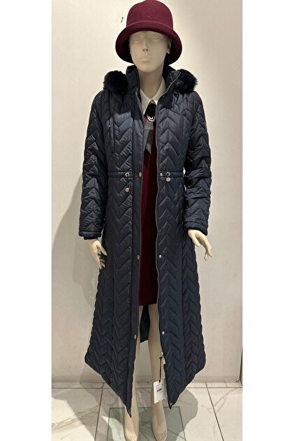 Kayra Kürk Yakalı Kapitone Mont Lacivert - Fiyatı, Yorumları