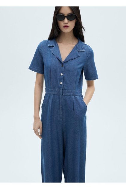 Kısa kollu denim tulum