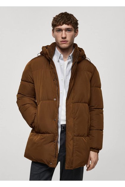 Kapitone su geçirmez kapüşonlu anorak