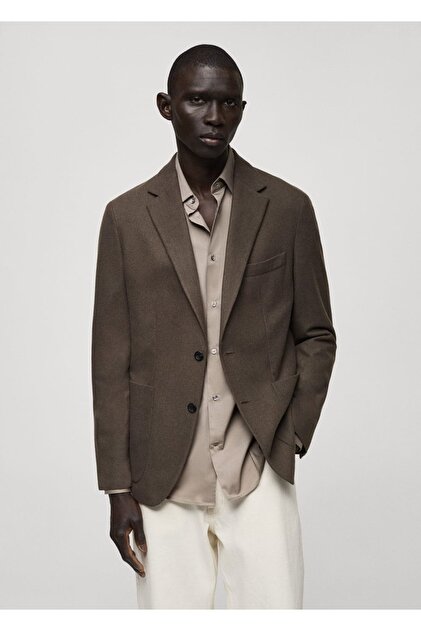 Dar kesim yün karışımlı blazer ceket