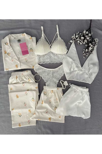 Boxed Yigo 7-Piece Satin Jersey Pajama Set Underwear Dowry Set