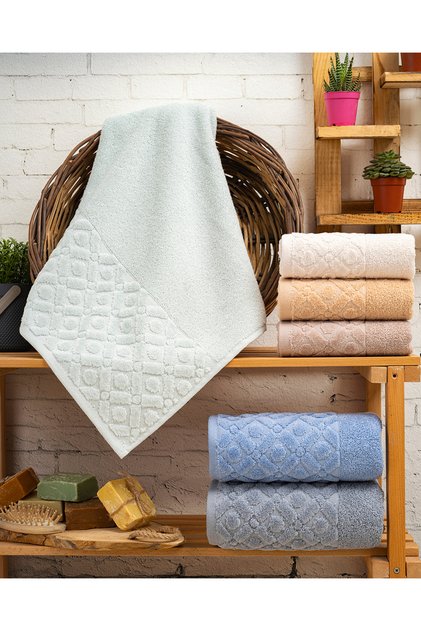 Buldan Üretim Dowry Jacquard Plaid Partial Velvet 6-Piece Hand/Face Towel I 50X90