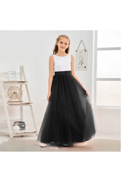 Girl's 3 Layers Puffy Long Tutu Skirt Graduation Birthday Skirt