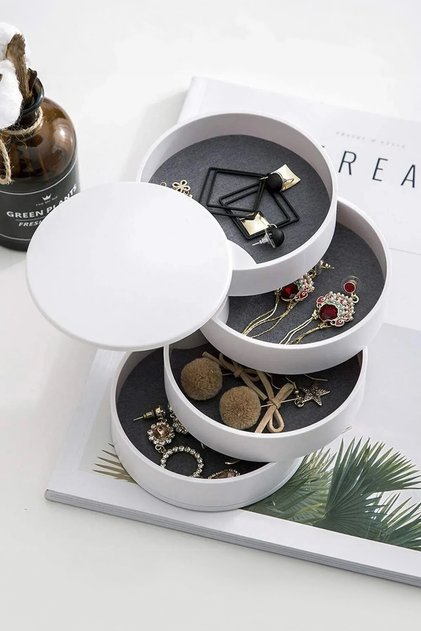 Quadra 4 layer rotating jewelry organizer stylish jewelry box organizer - white