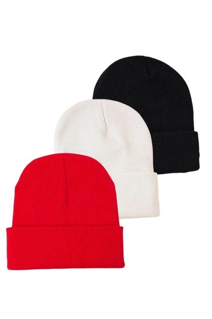 Unisex Folded Black, Light Mink, Stone 3-Piece Beret Set