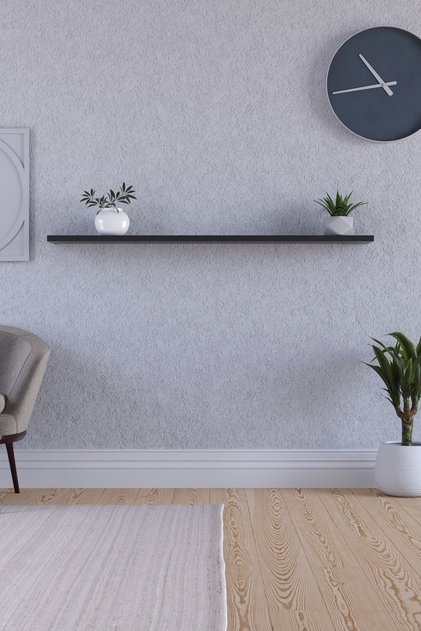 100 Cm Mat Siyah Mdf Uçan Duvar Rafı Gizli Bağlantı Kitaplık