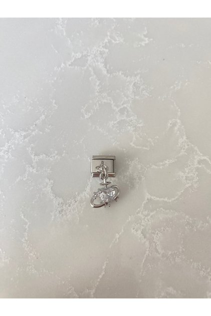 Paslanmaz Çelik Sallantılı Beyaz Kalp Yıldız İtalyan Bileklik Charm