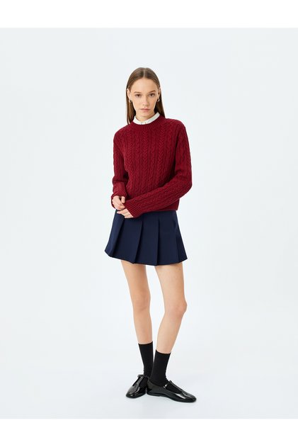 Crew Neck Braided Knitwear Sweater