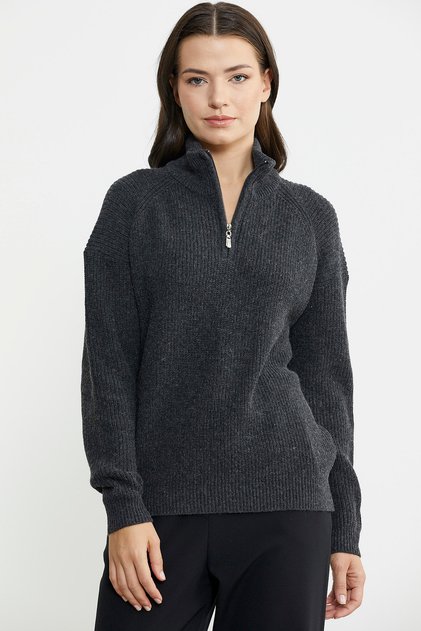 Half Turtleneck Zippered Wool Knitwear Sweater - Anthracite