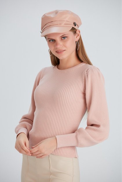 Women's Balloon Long Sleeve Powder Color Sports Stylish Knitwear Blouse