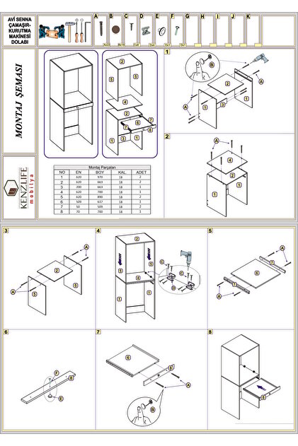 Kenzlife Çamaşır-Kurutma Makinesi Dolabı Avi Senna Byz 187*070*60