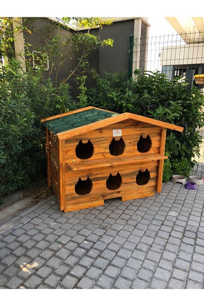 Ahşap Kedi Evi 6 Yuvalı Pati Emlak (DIŞ ORTAMA DAYANIKLI KEDİ KULÜBESİ)